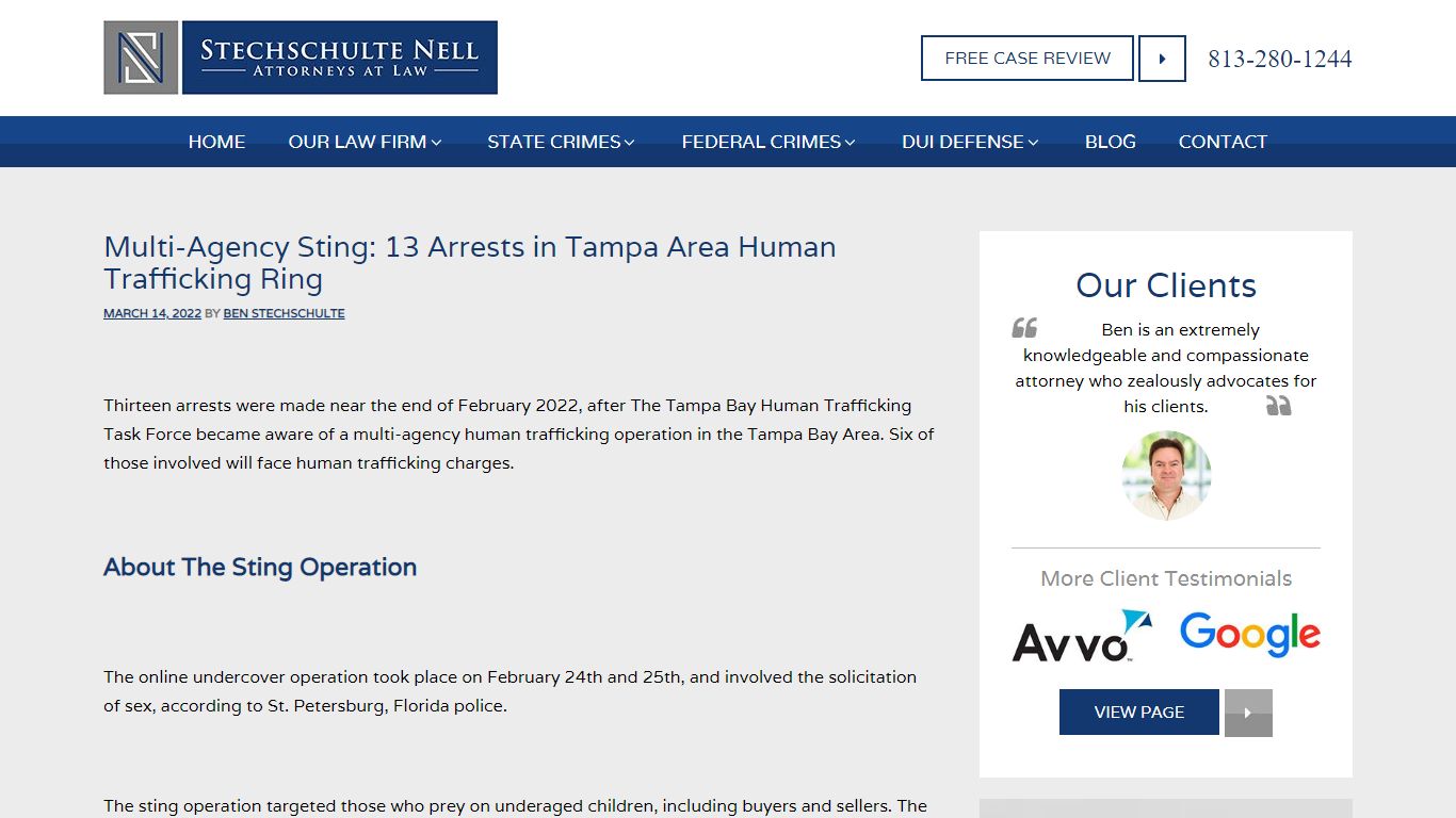Multi-Agency Sting: 13 Arrests in Tampa Area Human Trafficking Ring