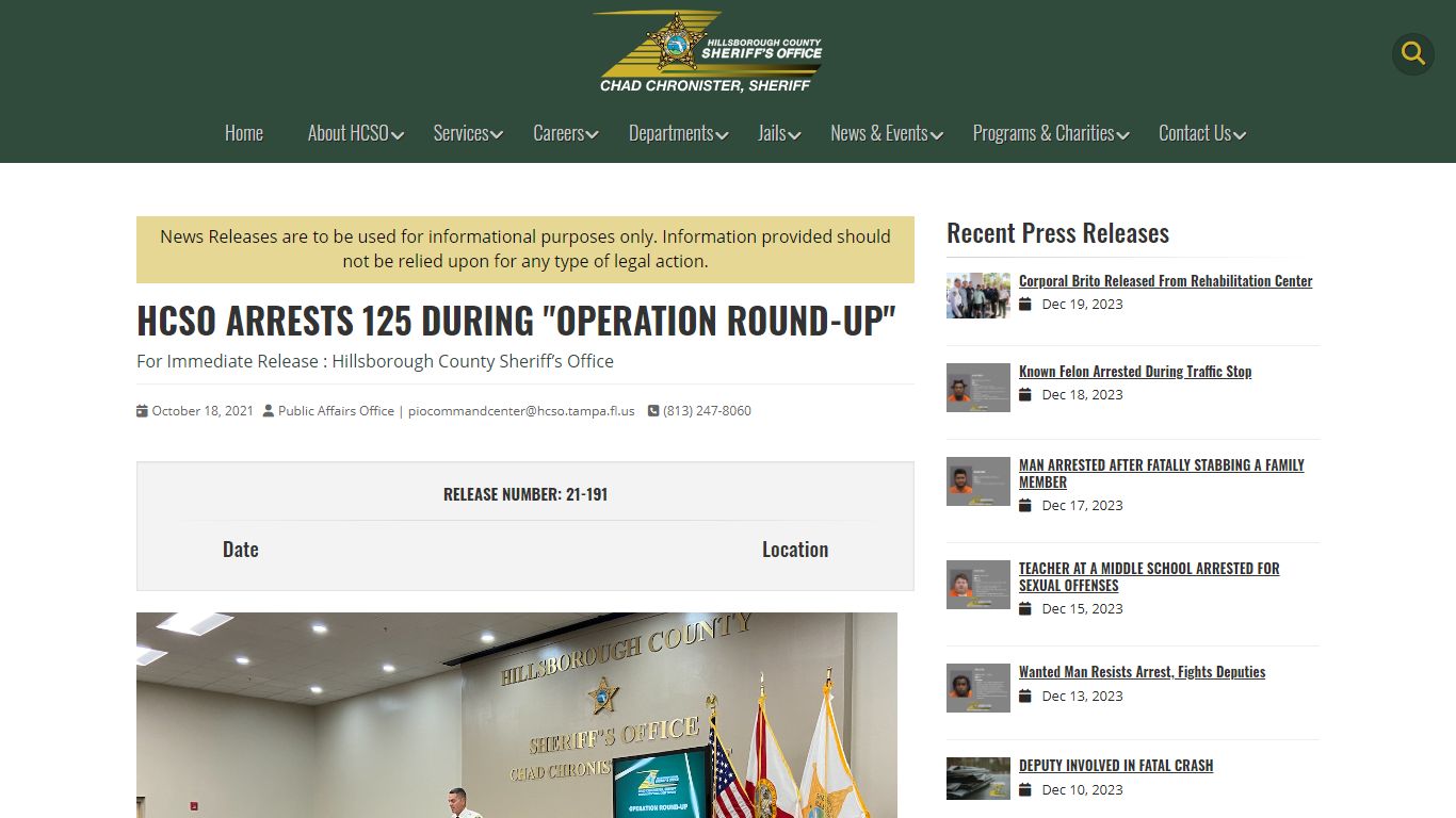 HCSO Arrests 125 During "Operation Round-Up" | HCSO, Tampa, FL